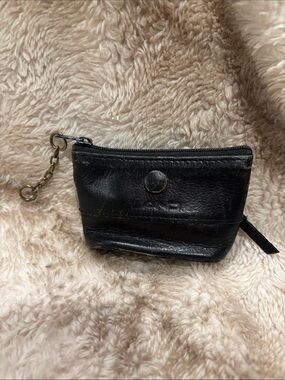 Leather Zip Coin Pouch - Black